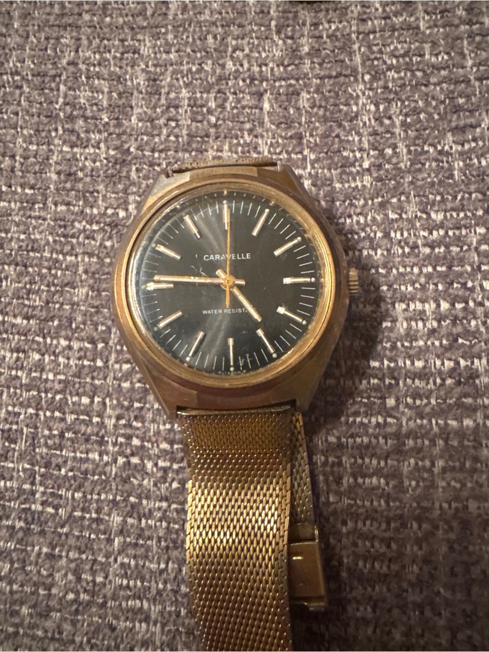 Vintage 1978 Caravelle by Bulova Men's Watch - Black Dial Gold-Tone Mesh Band